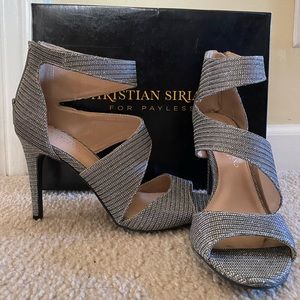 Christian Siriano gray sparkle heels
